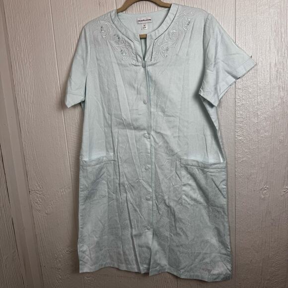 Miss Elaine Button Front Nightgown Robe Size Medium Pale Mint Green Blue Seafoam - Picture 3 of 7